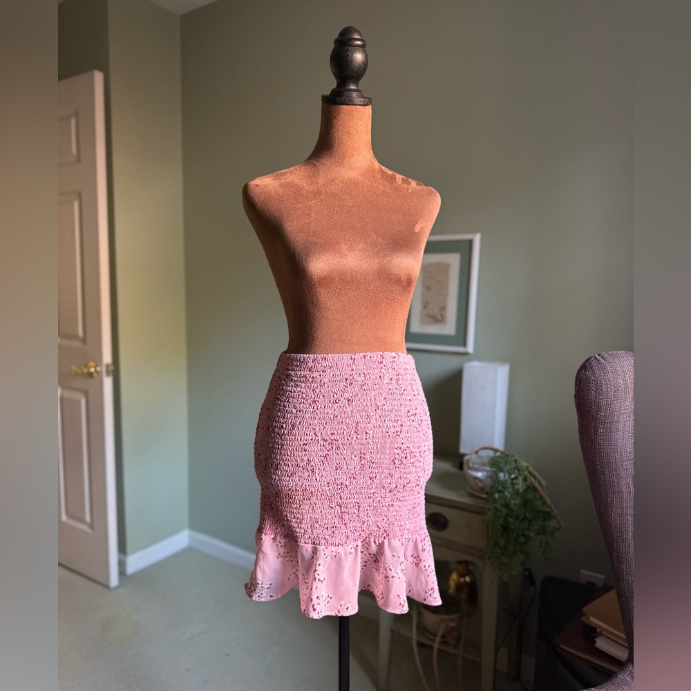 Lilly’s Kloset Pink Floral Smocked Fit Flare Skirt